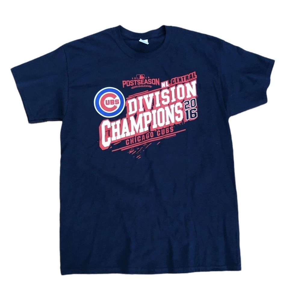 Chicago Cubs Shirt Mens Large Blue Short Sleeve Tee 2016 Division Champions MLB - Picture 1 of 7